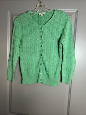 LOFT Green Cable-Knit Button Cardigan Sweater Size XS